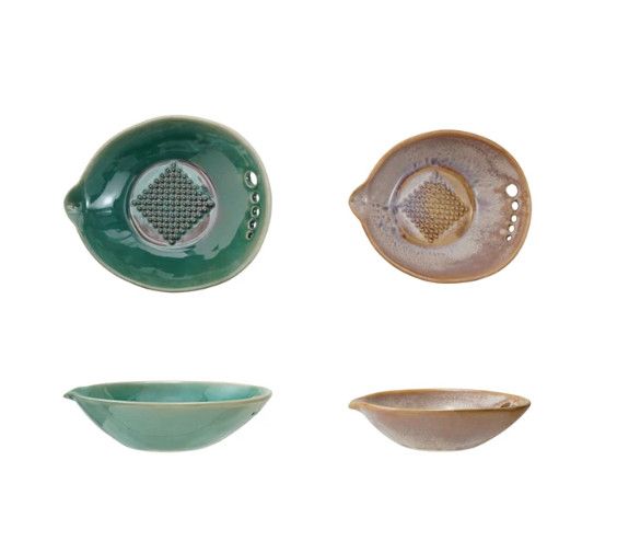 Stoneware Garlic/Ginger Graters with Herb Strippers, Set of 2