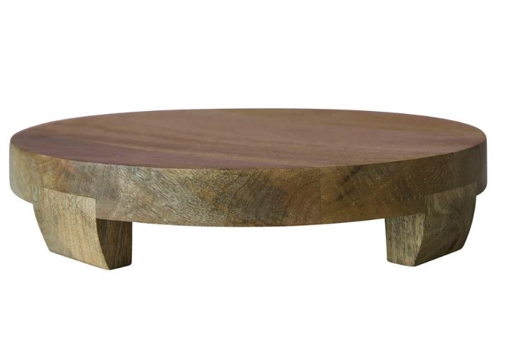 Mango Wood Footed Pedestal, Natural Mango Wood Footed Pedestal, Natural