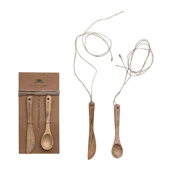 Mango Wood Spoon &amp; Canape Knife, Set of 2