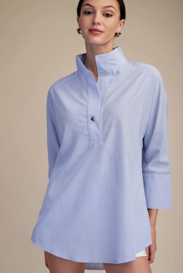 Stand Neck Dolman Sleeves Shirt, Color: Sky, Size: S