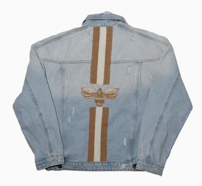 Queen Bee Denim Jacket, Color: Light Wash, Size: XL