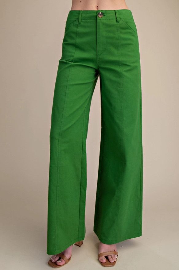 High Rise Wide Leg Pants, Color: Green, Size: S