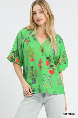 Floral Encyclopedia Print Blouse