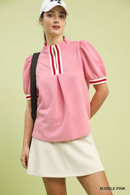 Jacquard Textured Puff Sleeve Top