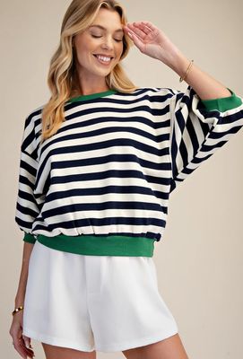 Striped Bubble Sleeve Sweatshirt