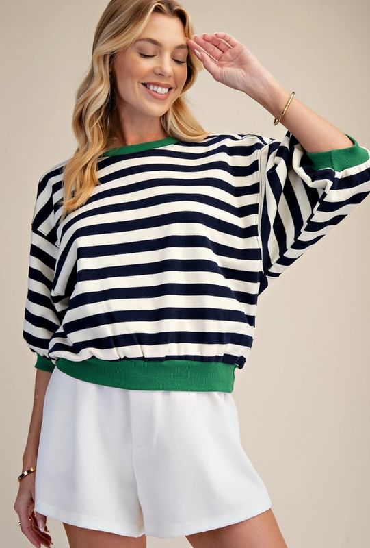 Striped Bubble Sleeve Sweatshirt
