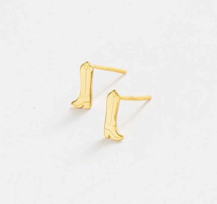 Alice Cowboy Boot Post Earrings Brass