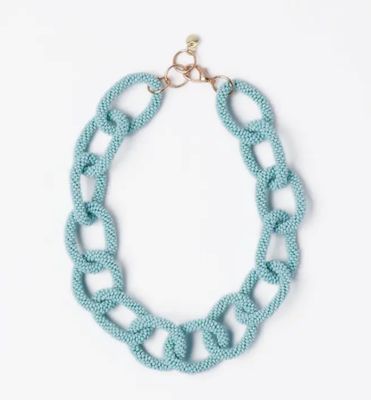 Jenna Chain Link Beaded Necklace Light Blue