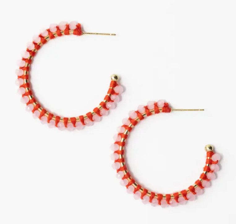 Lillian Crystal Threaded Beads Hoop Pink