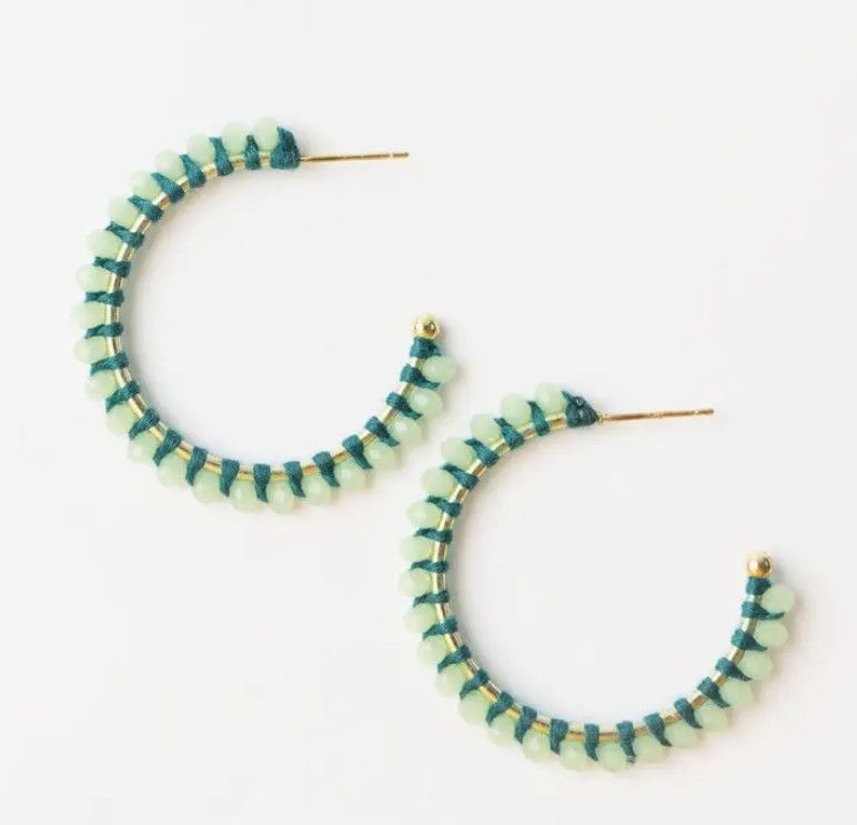 Lillian Crystal Threaded Beads Hoop Mint