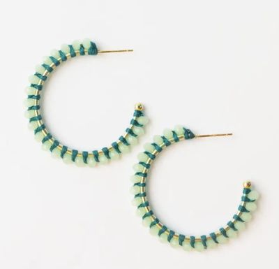 Lillian Crystal Threaded Beads Hoop Mint