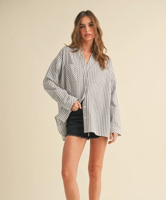 Striped Pattern Button Down Shirts