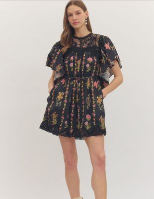 Floral print flutter sleeve mini dress