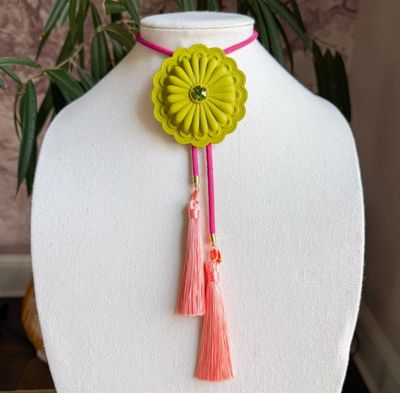 Concho Bolo Olive Green with Fuchsia & Peach Concho Bolo Olive Green with Fuchsia & Peach