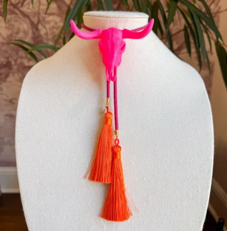 Longhorn Bolo Neon Pink with Fuchsia &amp; Orange