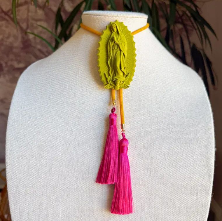 Our Lady of Glitterati Bolo Olive Green with Golden Yellow &amp; Fuchsia