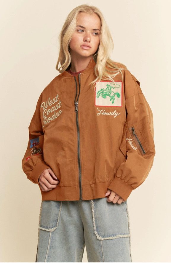 West Coast Rodeo Embroidered Bomber Jacket, Color: Burnt Orange, Size: S