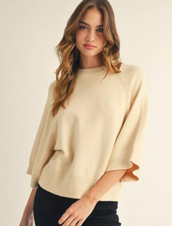 Drop shoulder soft comfy sweater top, Color: Cream, Size: S