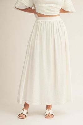Elastic waist solid woven maxi skirt