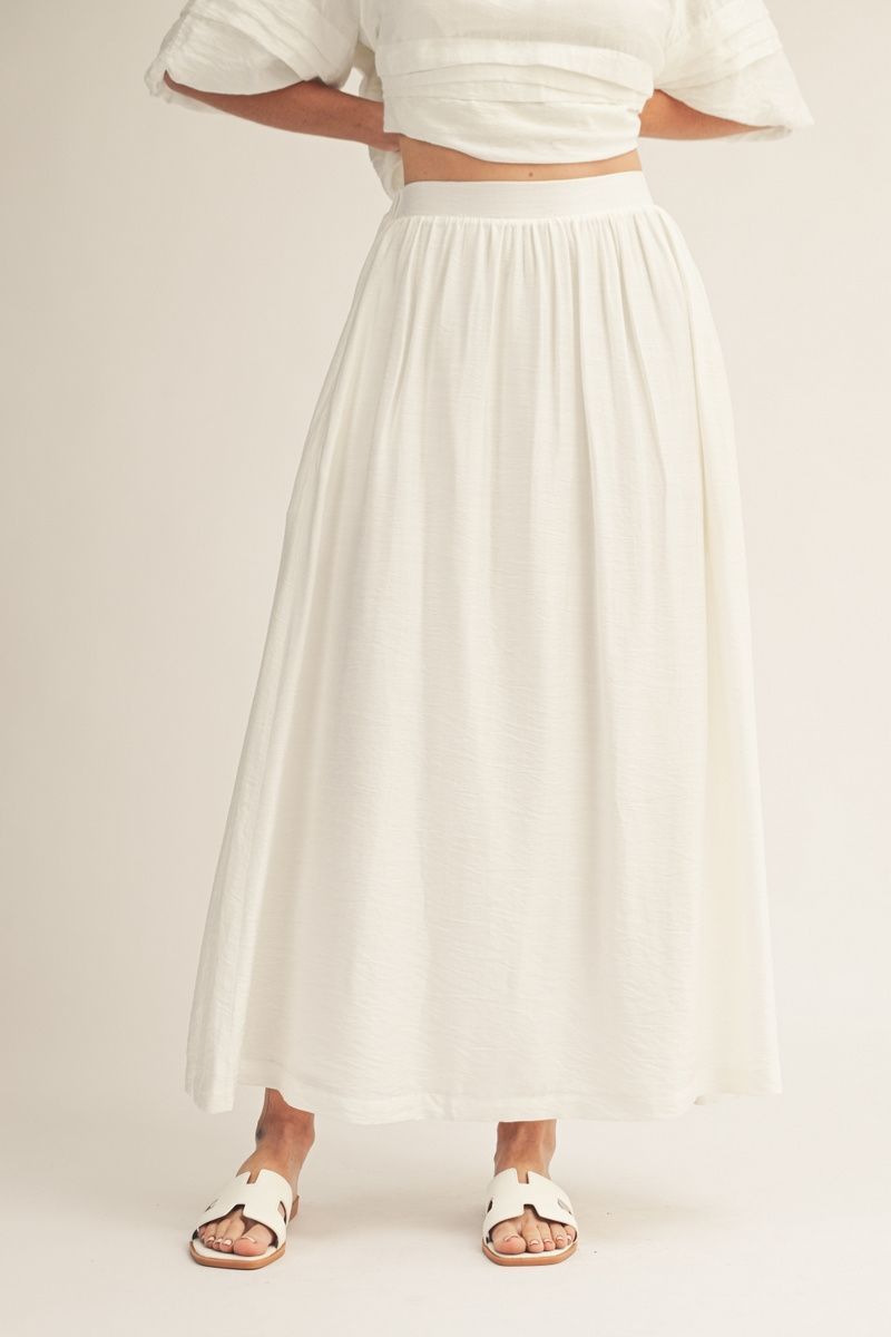 Elastic waist solid woven maxi skirt, Color: off white, Size: S