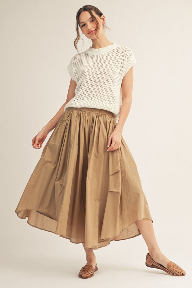 Wide elastic band waist wide leg pants, Color: taupe, Size: S