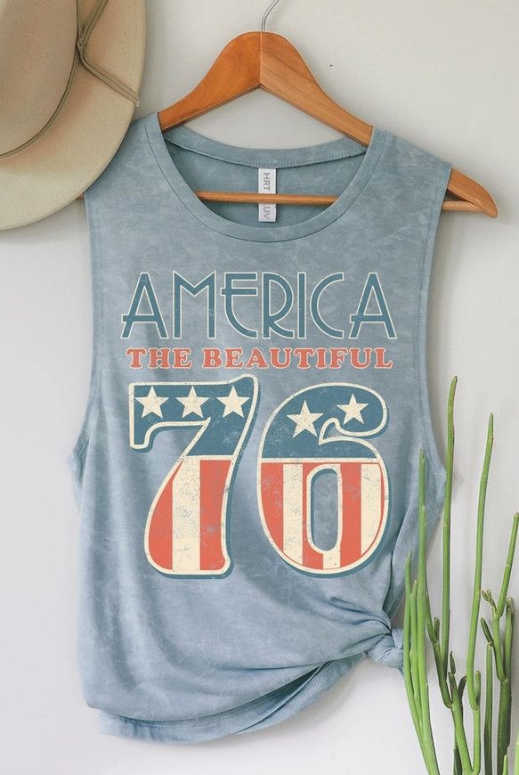 America 76 Graphic Tank Top, Color: Vintage Blue, Size: S