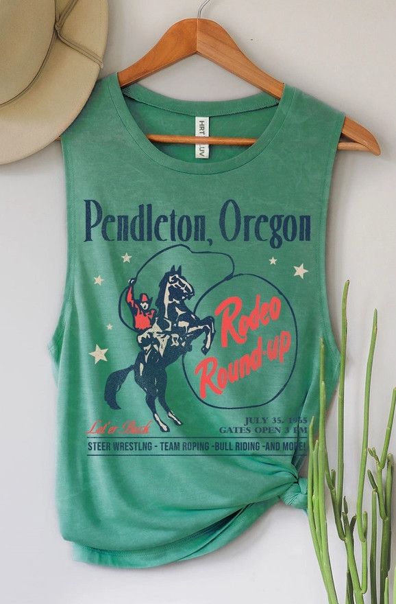 Pendleton Oregon Graphic Tank Top, Color: Dusty Green, Size: S