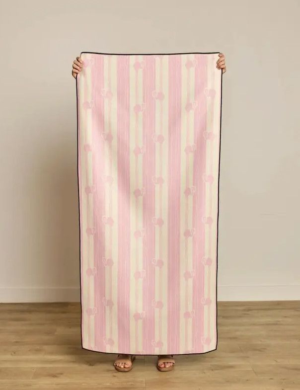 Flamingo Stripe Pink Beach Towel