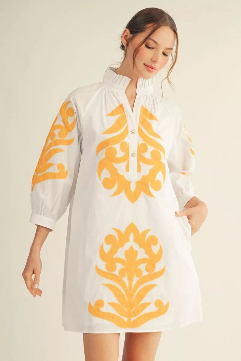 【しろ】Frourish blouse setup dress Floral applique shift dress