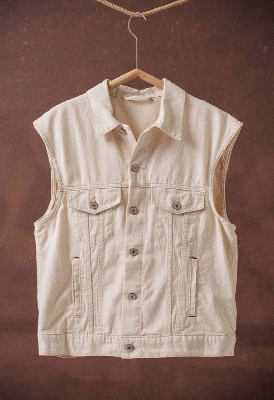 Western Sunset Embroidered Denim Vest, Color: Oatmeal, Size: S