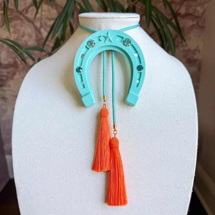 Lucky Horseshoe Bolo Turquoise with Golden Yellow &amp; Fuchsia