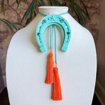 Lucky Horseshoe Bolo Turquoise with Golden Yellow &amp; Fuchsia