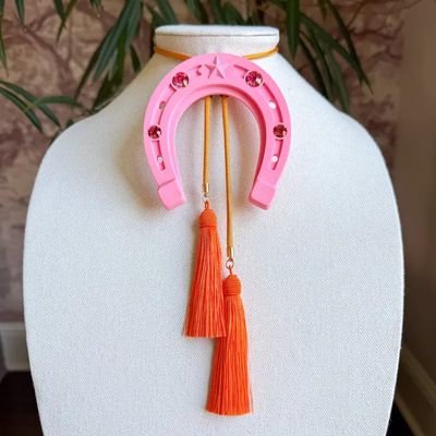 Lucky Horseshoe Bolo Bubblegum Pink with Golden Yellow &amp; Orange