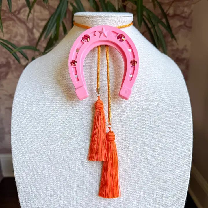 Lucky Horseshoe Bolo Bubblegum Pink with Golden Yellow &amp; Orange