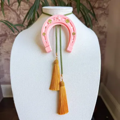 Lucky Horseshoe Bolo Sugar Pink with Olive &amp; Golden Yellow