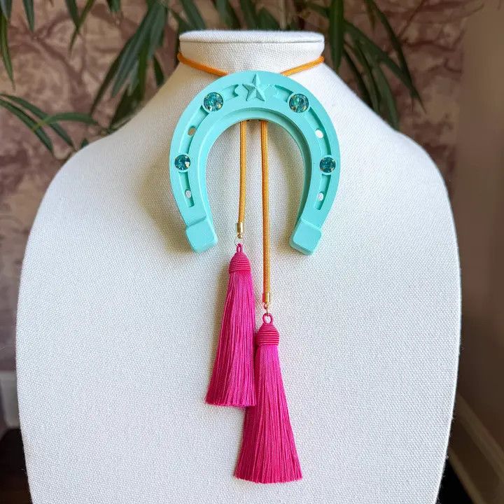 Lucky Horseshoe Bolo Turquoise with Golden Yellow &amp; Fuchsia