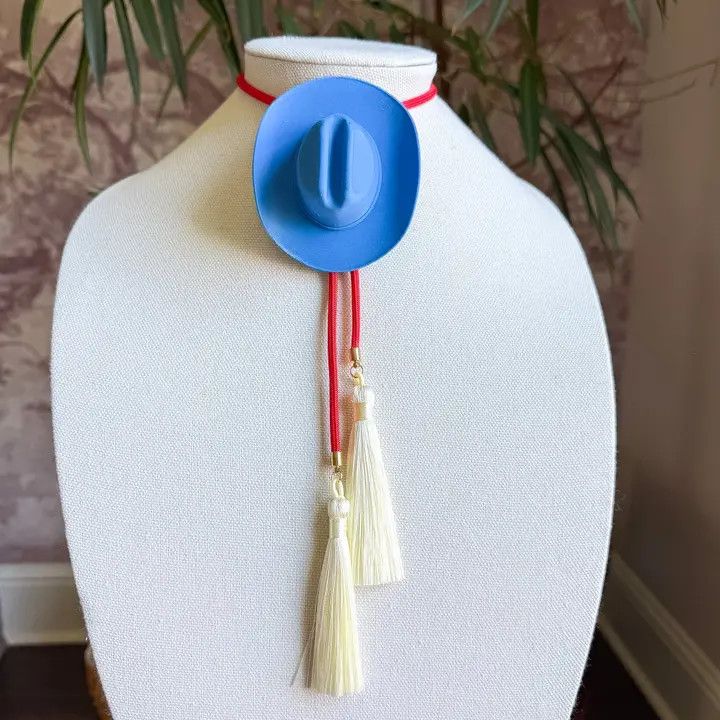 Cowboy Hat Bolo Ocean Blue with Red &amp; Ivory