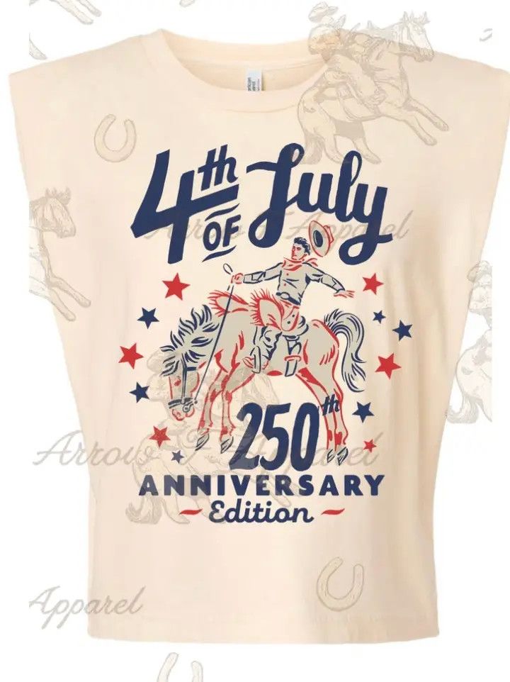 250th Anniversary America| Western Graphic Muscle Tank, Color: USA, Size: Small