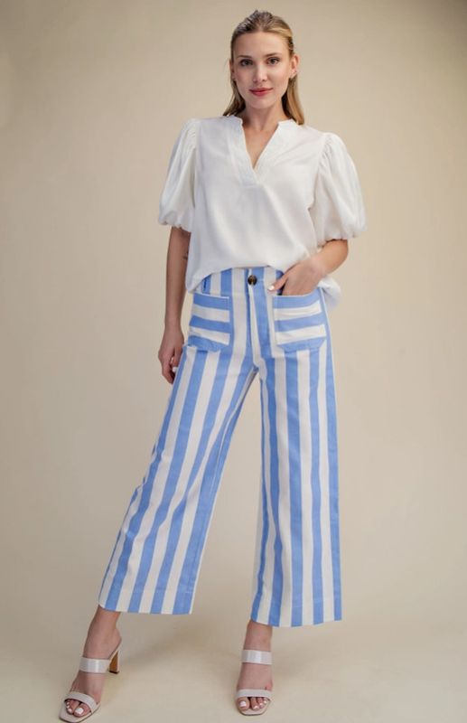 Colette Cropped Wide-Leg Stripe Pants