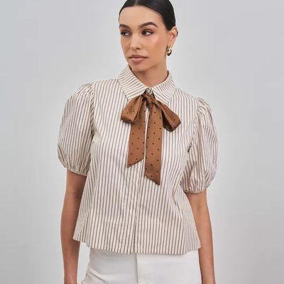 Bow Blouse with Stripes and Polka Dots
