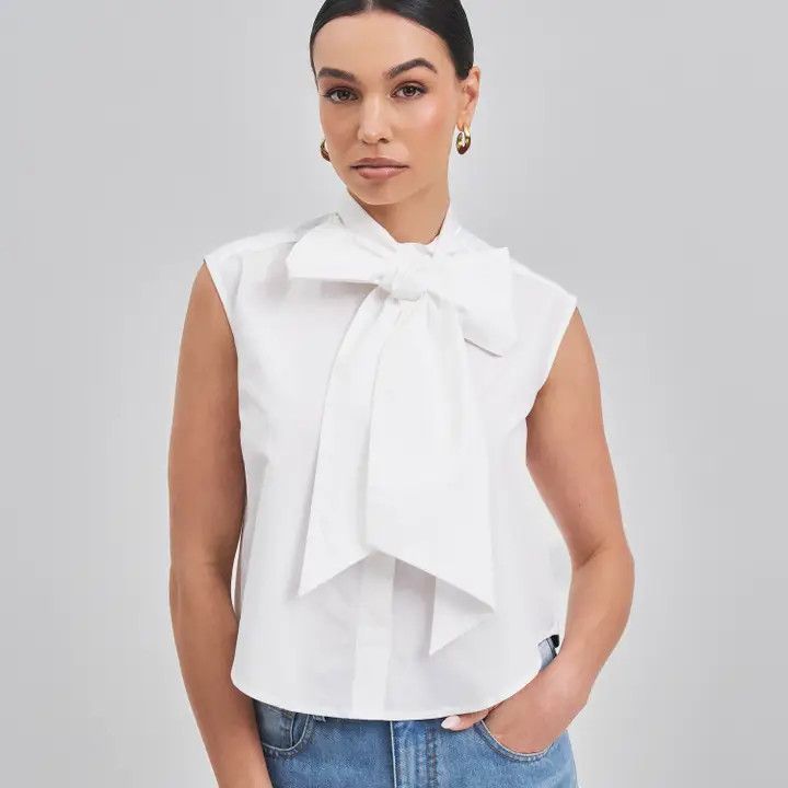 Tie Neck Blouse, Color: Ivory, Size: S