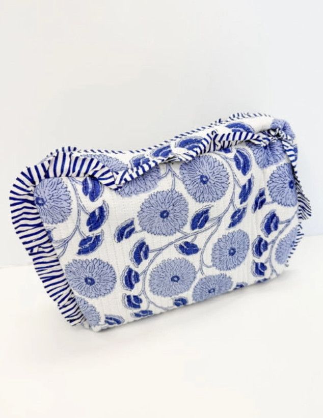 The Quilted Maison Cosmetic Bag- Blue/White Floral