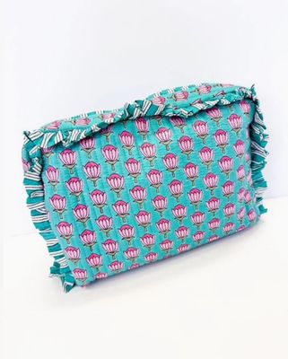 The Quilted Maison Cosmetic Bag- Teal/Pink Floral
