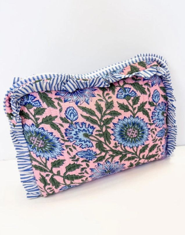 The Quilted Maison Cosmetic Bag- Pink/Blue Floral