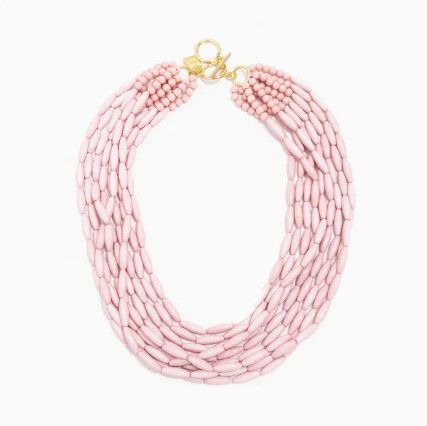 Glossy Beaded Pastel Necklace- Rose