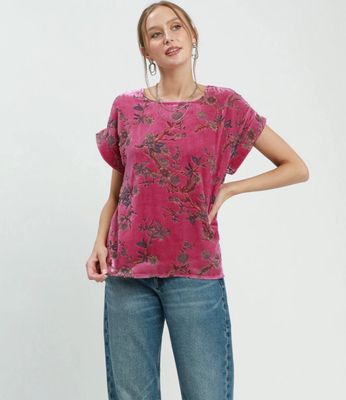 Mix Floral Velvet Boxy Top