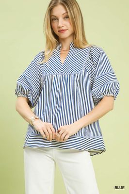 Striped Puff Sleeve Babydoll Top