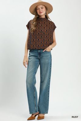 Velvet Mock Neck Cap Sleeve Top