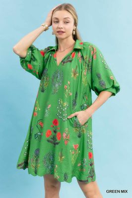Floral Encyclopedia Print Mini Dress