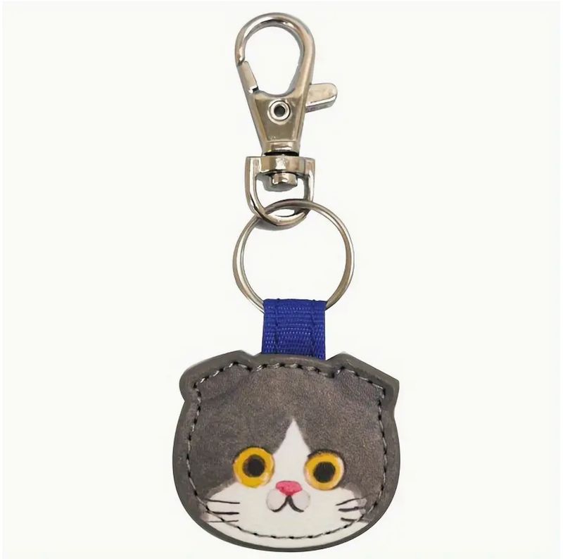 Keychain Grey Fold Leather Cat